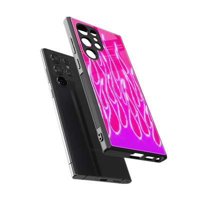Flames Hot Pink sleek samsung galaxy s23 ultra cover with tempered glass back and TPU edges