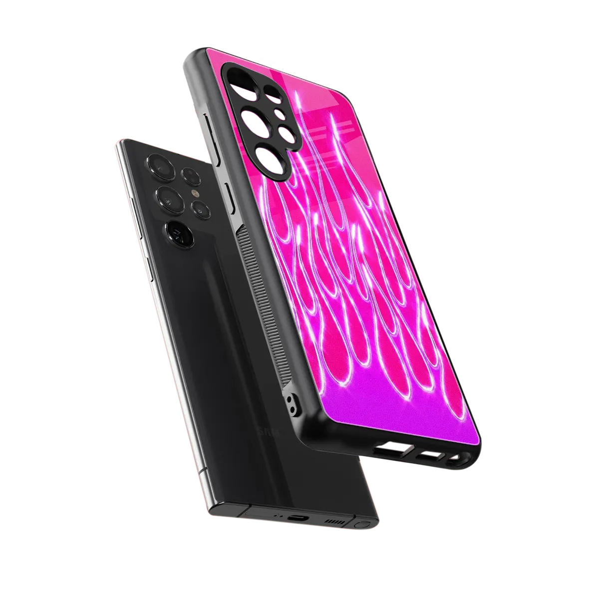 Flames Hot Pink sleek samsung galaxy s25 ultra cover with tempered glass back and TPU edges