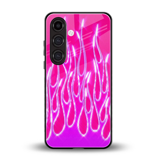 Flames Hot Pink back phone cover | glass case for samsung galaxy s24