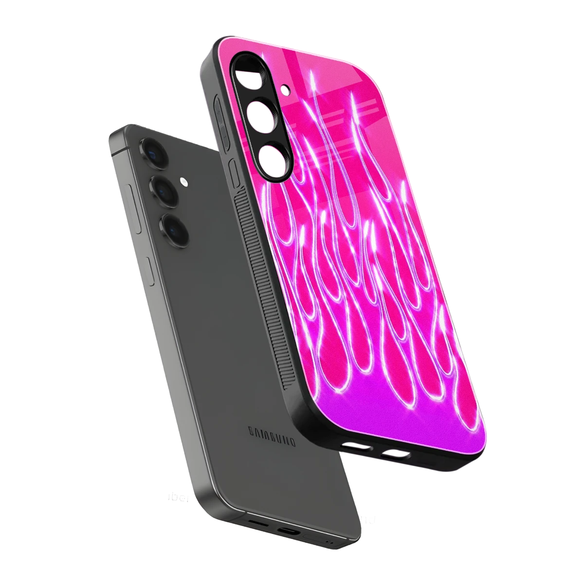 Flames Hot Pink sleek samsung galaxy s24 cover with tempered glass back and TPU edges