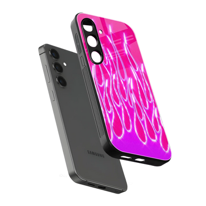 Flames Hot Pink sleek samsung galaxy s24 cover with tempered glass back and TPU edges