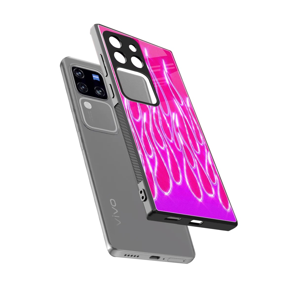 Flames Hot Pink sleekvivo v30 pro cover with tempered glass back and TPU edges