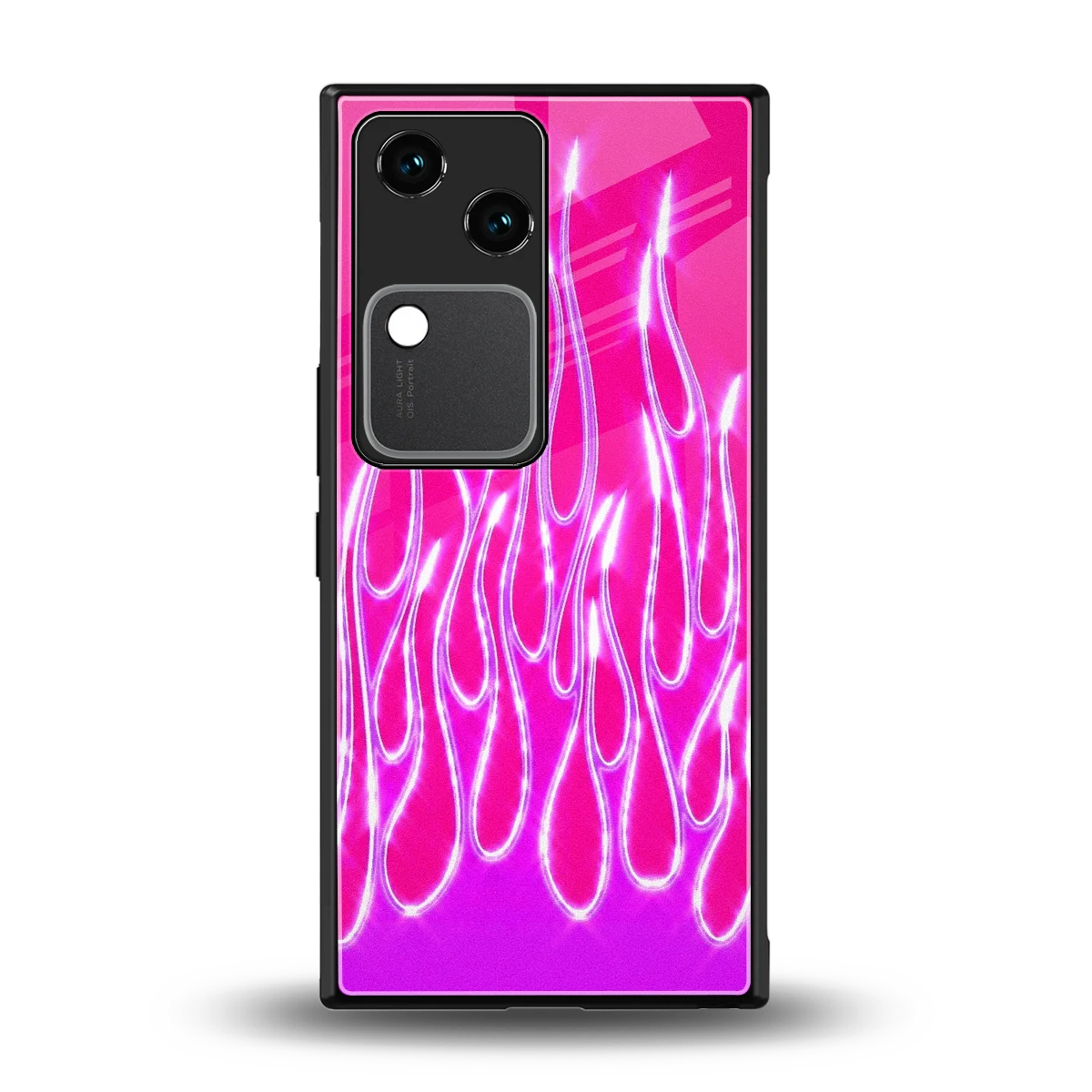 Flames Hot Pink back phone cover | glass case for vivo v30