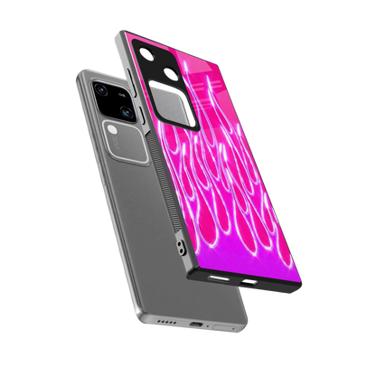 Flames Hot Pink sleek vivo v30 cover with tempered glass back and TPU edges
