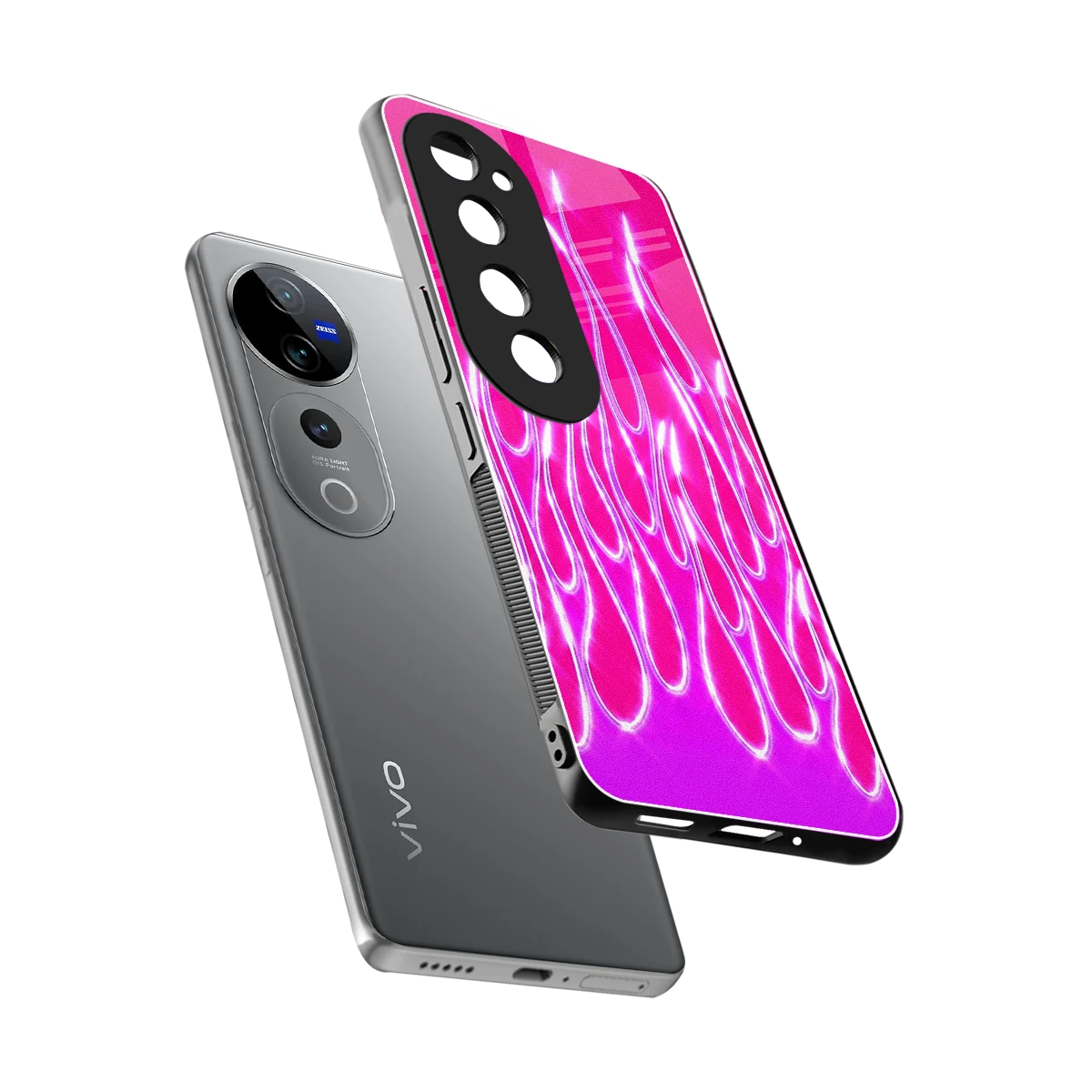 Flames Hot Pink sleek vivo v40 pro cover with tempered glass back and TPU edges