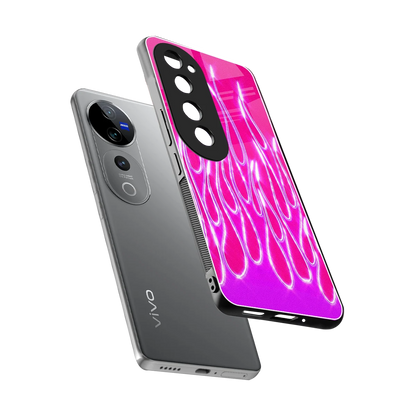 Flames Hot Pink sleek vivo v40 pro cover with tempered glass back and TPU edges