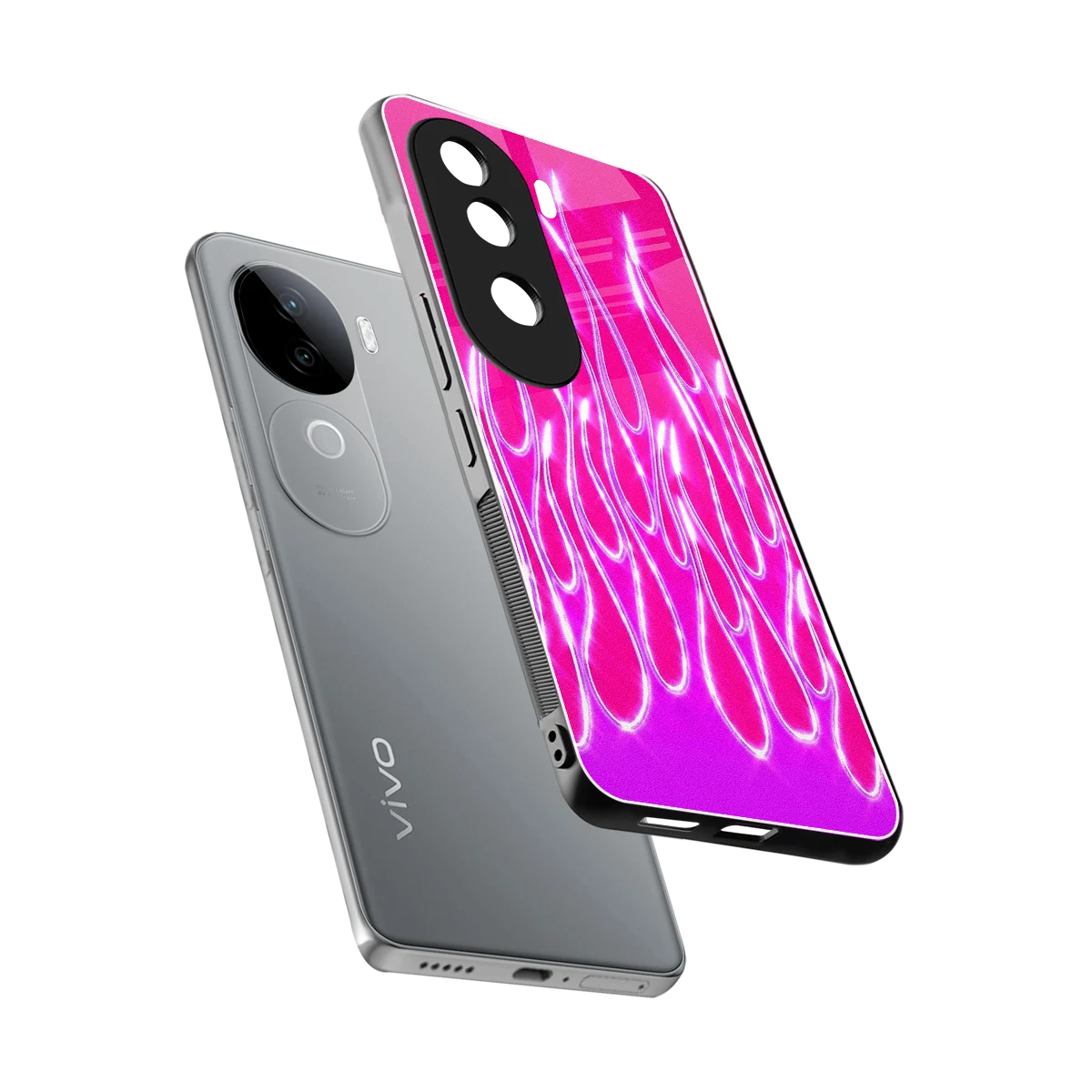 Flames Hot Pink sleek vivo v40e cover with tempered glass back and TPU edges
