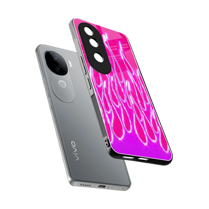Flames Hot Pink sleek vivo v40e cover with tempered glass back and TPU edges