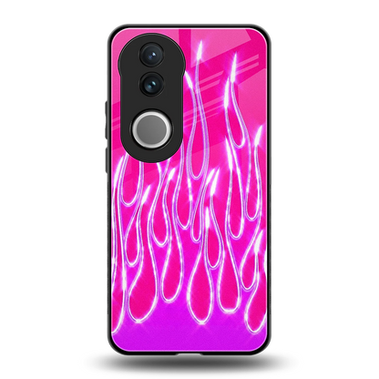 Flames Hot Pink back phone cover | glass case for vivo v50