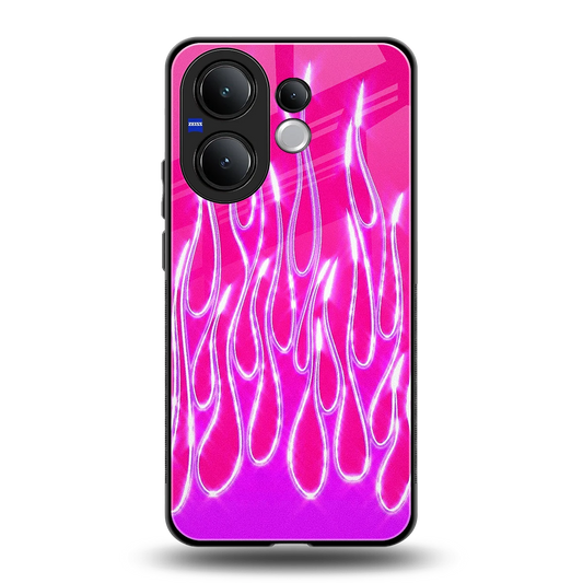 Flames Hot Pink back phone cover | glass case for vivo v60
