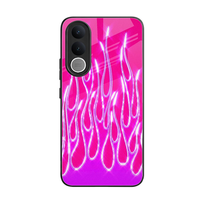 Flames Hot Pink back phone cover | glass case for vivo v70 fe