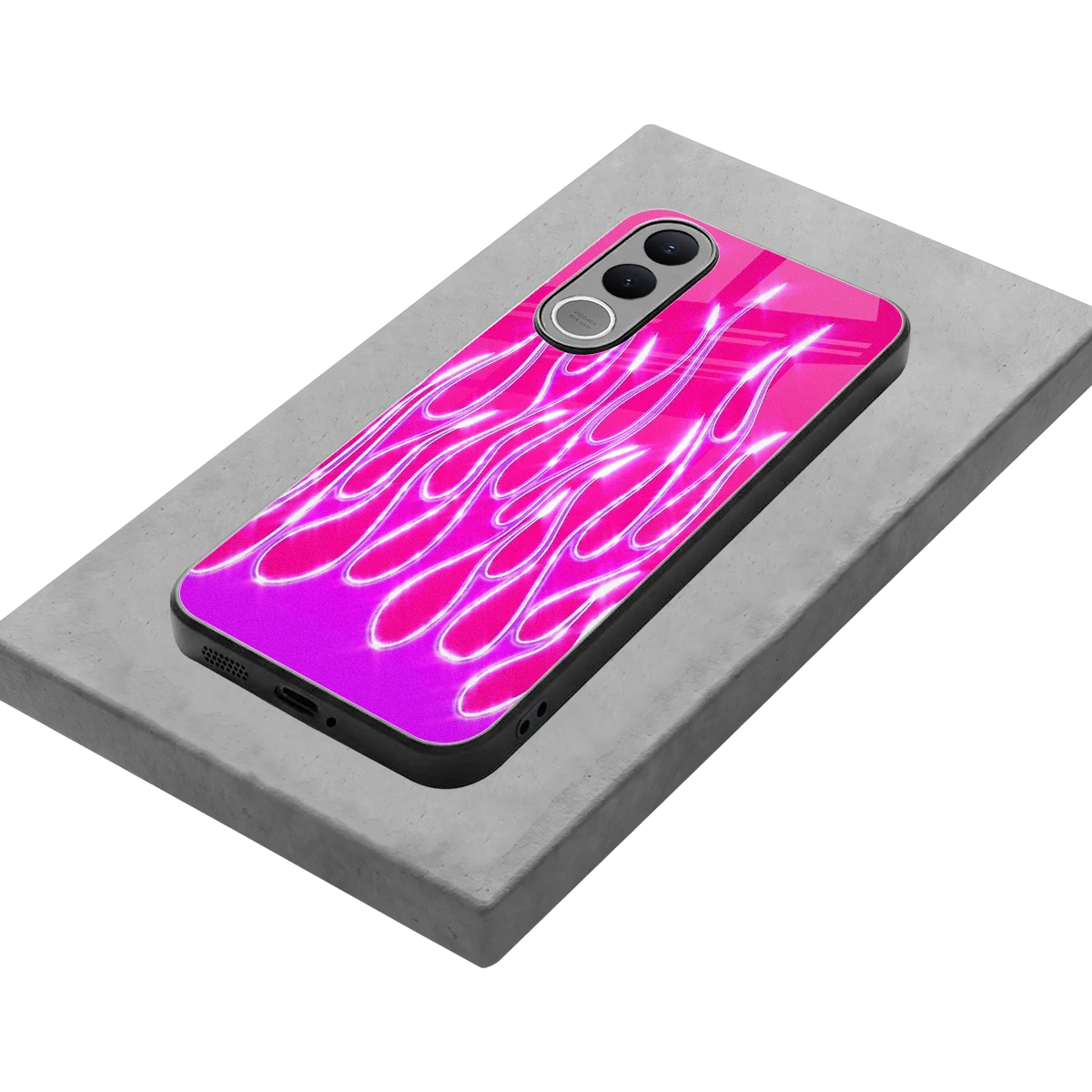 Flames Hot Pink stylish phone case for vivo v70 fe | glossy glass and slim fit