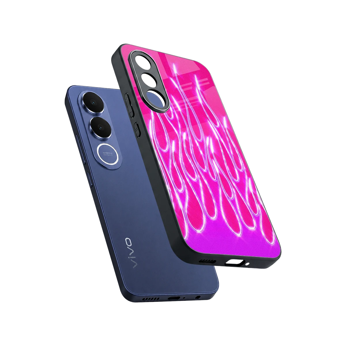 Flames Hot Pink sleek vivo v70 fe cover with tempered glass back and TPU edges