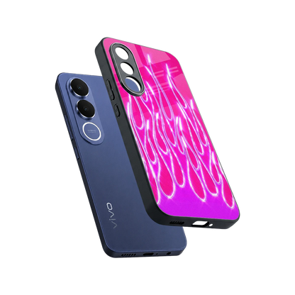 Flames Hot Pink sleek vivo v70 fe cover with tempered glass back and TPU edges