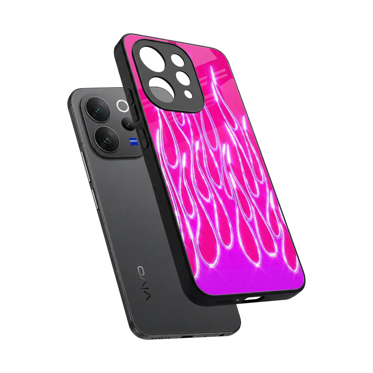 Flames Hot Pink sleek vivo v70 cover with tempered glass back and TPU edges