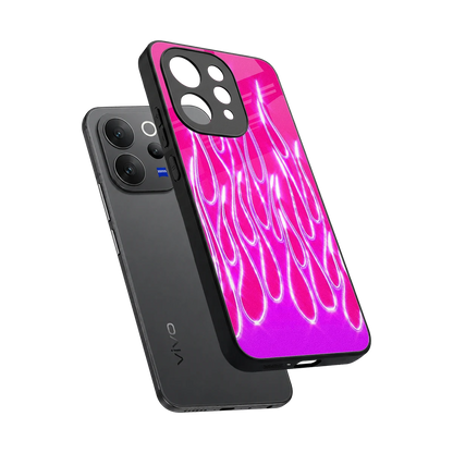 Flames Hot Pink sleek vivo v70 elite cover with tempered glass back and TPU edges