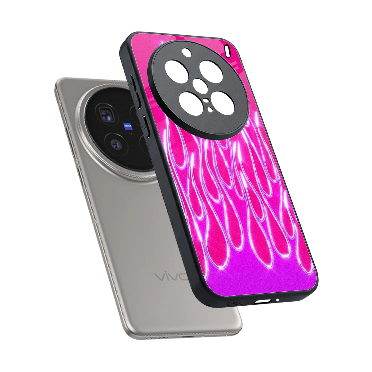 Flames Hot Pink sleek vivo x200 pro cover with tempered glass back and TPU edges