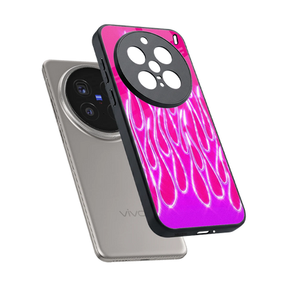 Flames Hot Pink sleek vivo x200 pro cover with tempered glass back and TPU edges