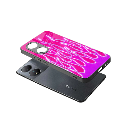 Flames Hot Pink sleek Vivo-y100 cover with tempered glass back and TPU edges