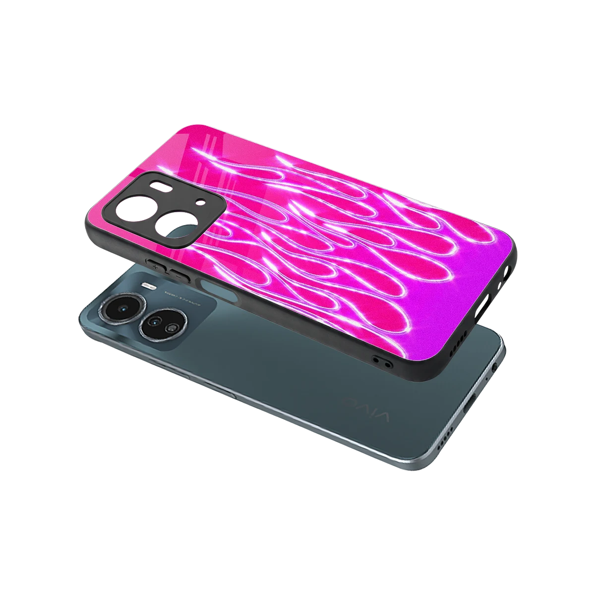 Flames Hot Pink sleek vivo y16 cover with tempered glass back and TPU edges