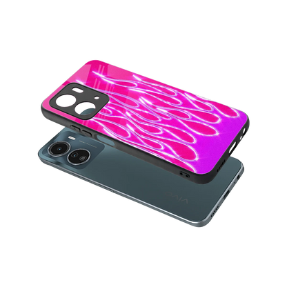 Flames Hot Pink sleek vivo y16 cover with tempered glass back and TPU edges