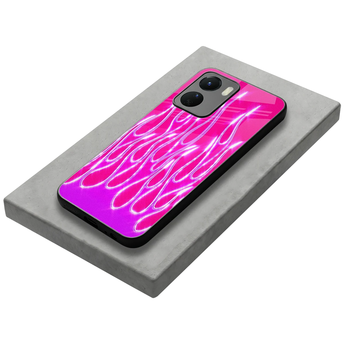 Flames Hot Pink stylish phone case for vivo y16 | glossy glass and slim fit