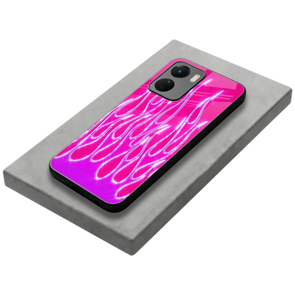 Flames Hot Pink stylish phone case for vivo y16 | glossy glass and slim fit