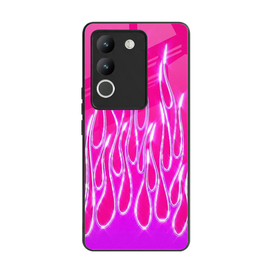Flames Hot Pink back phone cover | glass case for vivo y200 5g