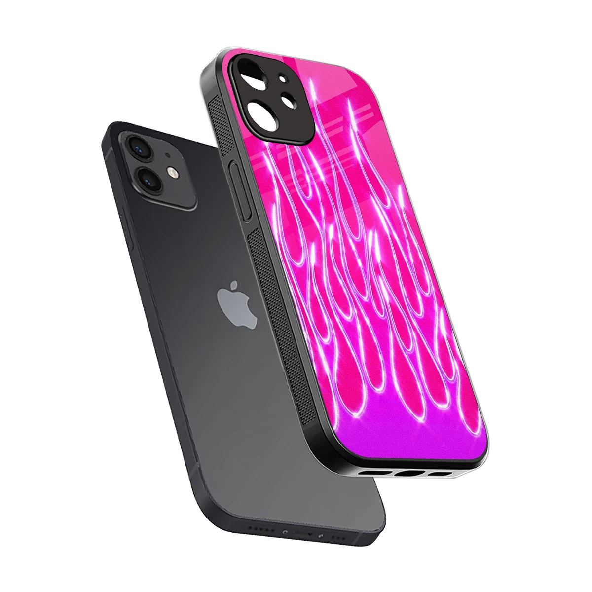 Flames Hot Pink sleek iphone 11 cover with tempered glass back and TPU edges