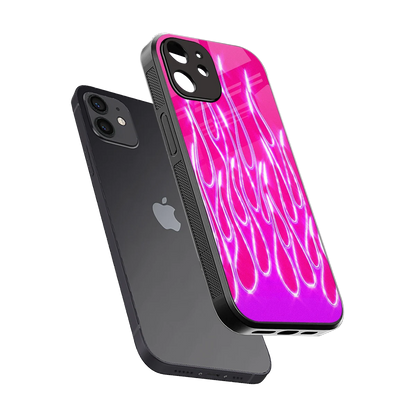Flames Hot Pink sleek iphone 11 cover with tempered glass back and TPU edges
