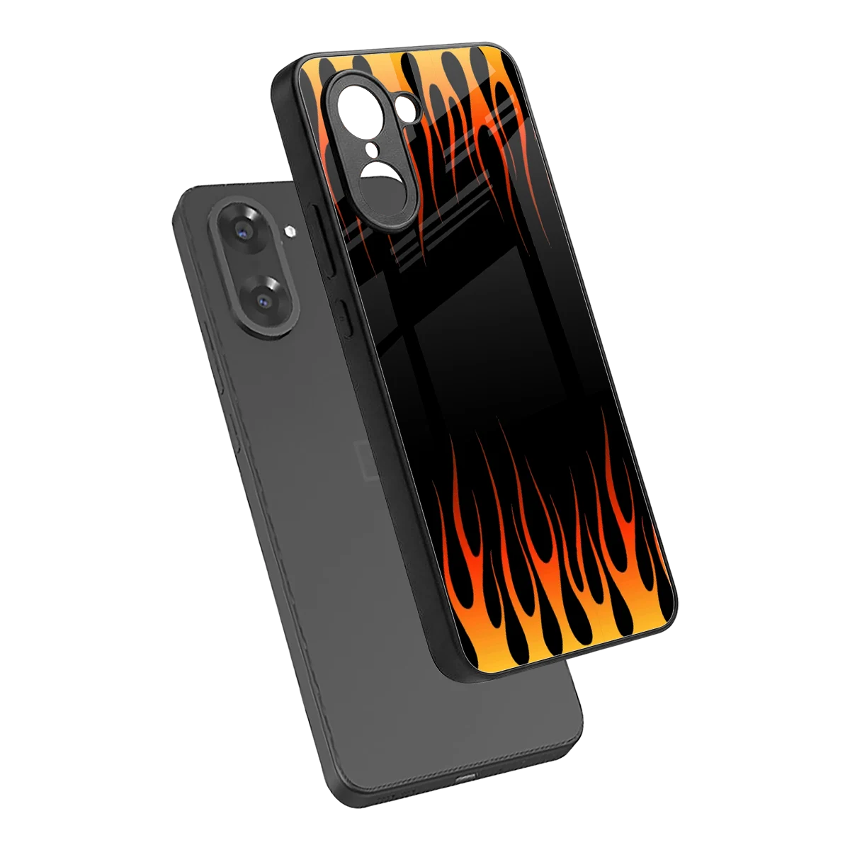 Flames Hot Red sleek oneplus nord ce5 5g cover with tempered glass back and TPU edges