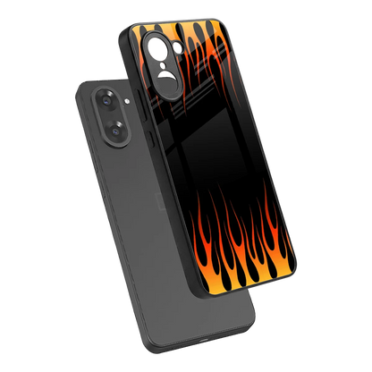 Flames Hot Red sleek oneplus nord ce5 5g cover with tempered glass back and TPU edges