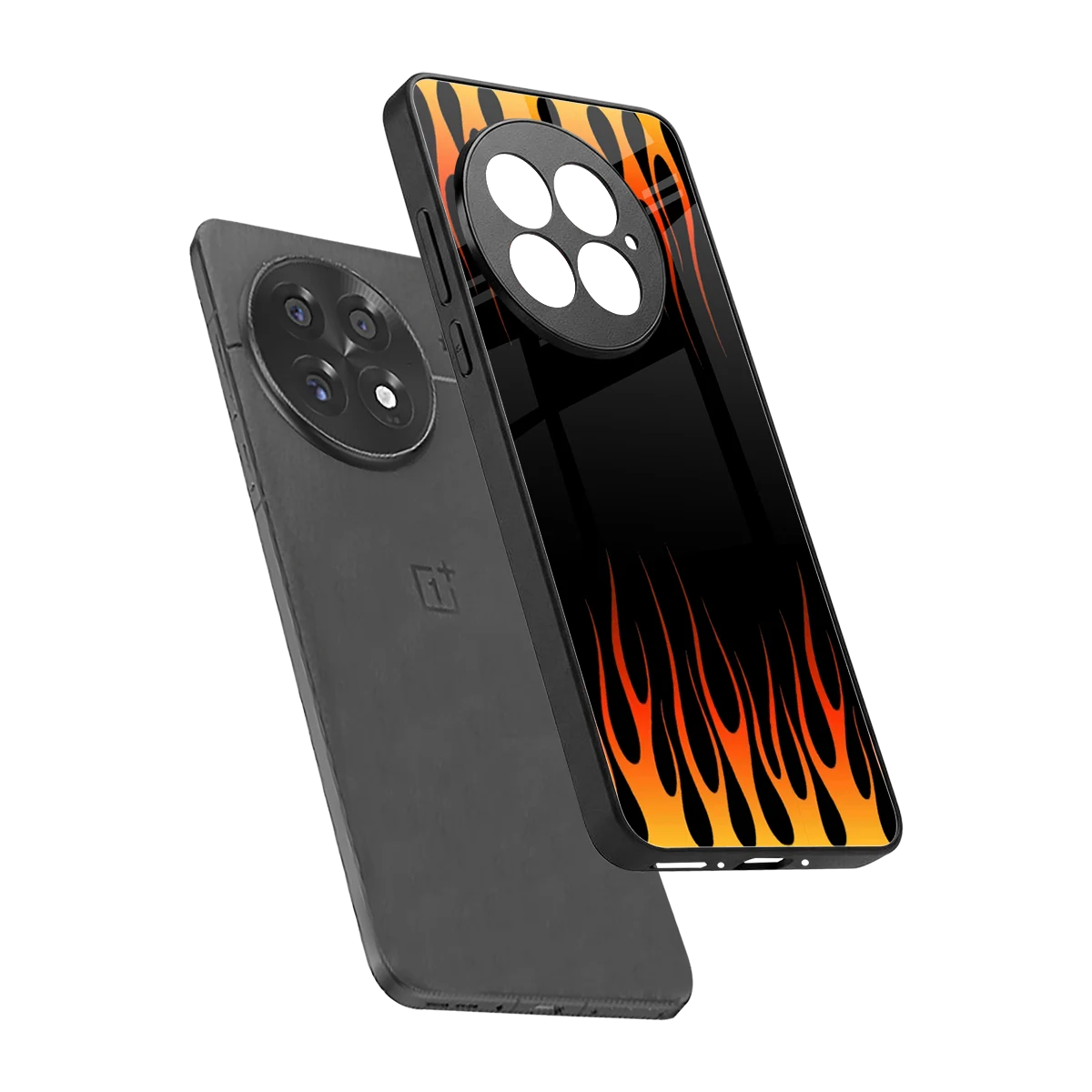 Flames Hot Red sleek oneplus 13 cover with tempered glass back and TPU edges