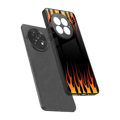 Flames Hot Red sleek oneplus 13 cover with tempered glass back and TPU edges