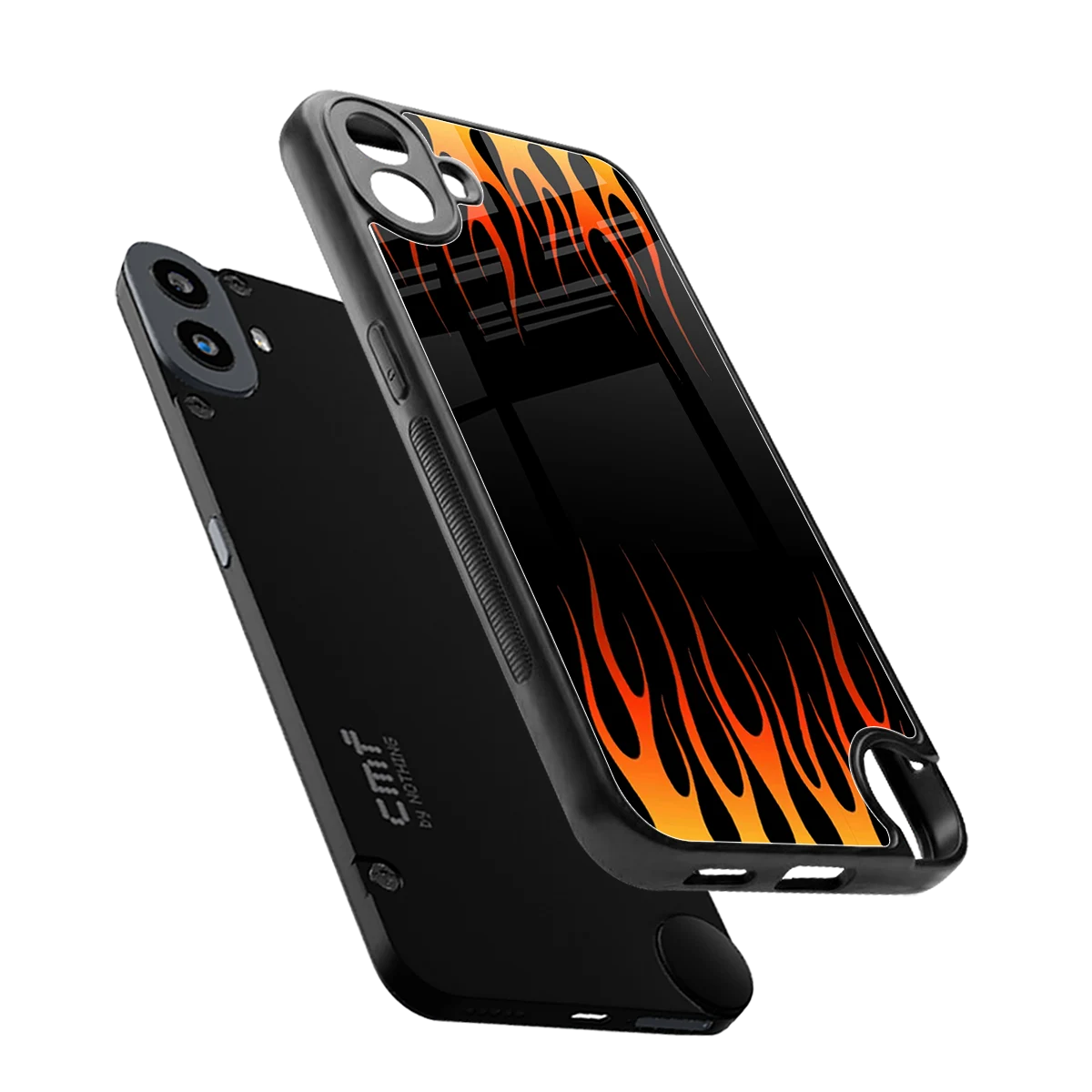 Flames Hot Red sleek cmf nothing phone 1 cover with tempered glass back and TPU edges