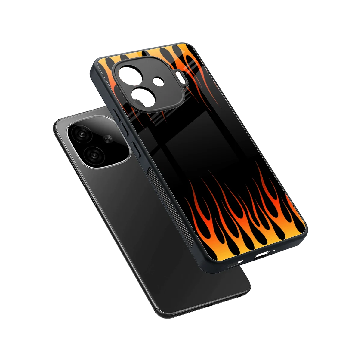 Flames Hot Red sleek iqoo neo 10r 5g cover with tempered glass back and TPU edges