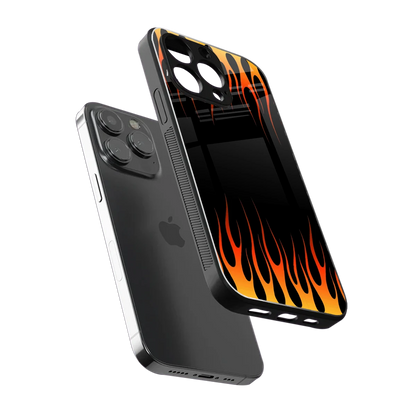 Flames Hot Red sleek iphone 15 pro max cover with tempered glass back and TPU edges