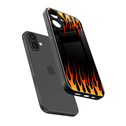 Flames Hot Red sleek iphone 16 plus cover with tempered glass back and TPU edges