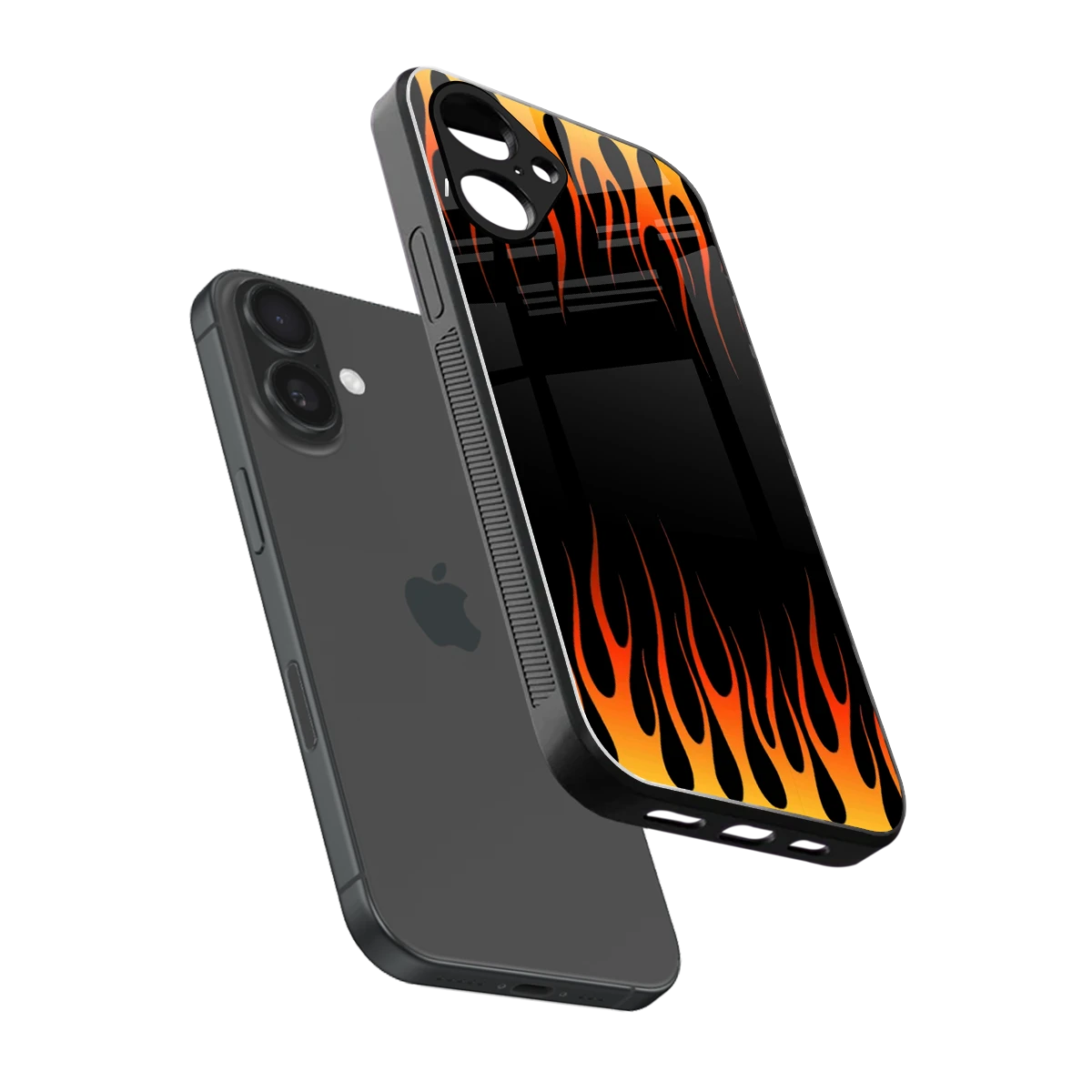 Flames Hot Red sleek iPhone 16 cover with tempered glass back and TPU edges
