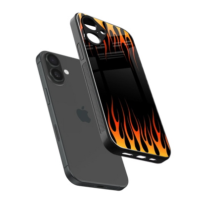Flames Hot Red sleek iPhone 16 cover with tempered glass back and TPU edges