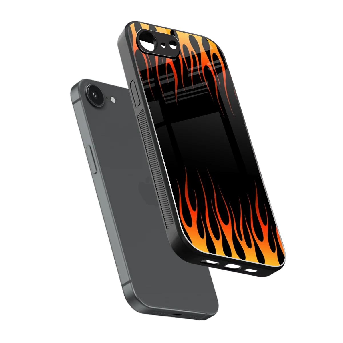 Flames Hot Red sleek iphone 16e cover with tempered glass back and TPU edges