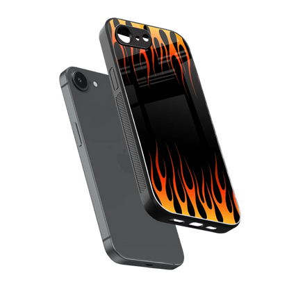 Flames Hot Red sleek iphone 16e cover with tempered glass back and TPU edges