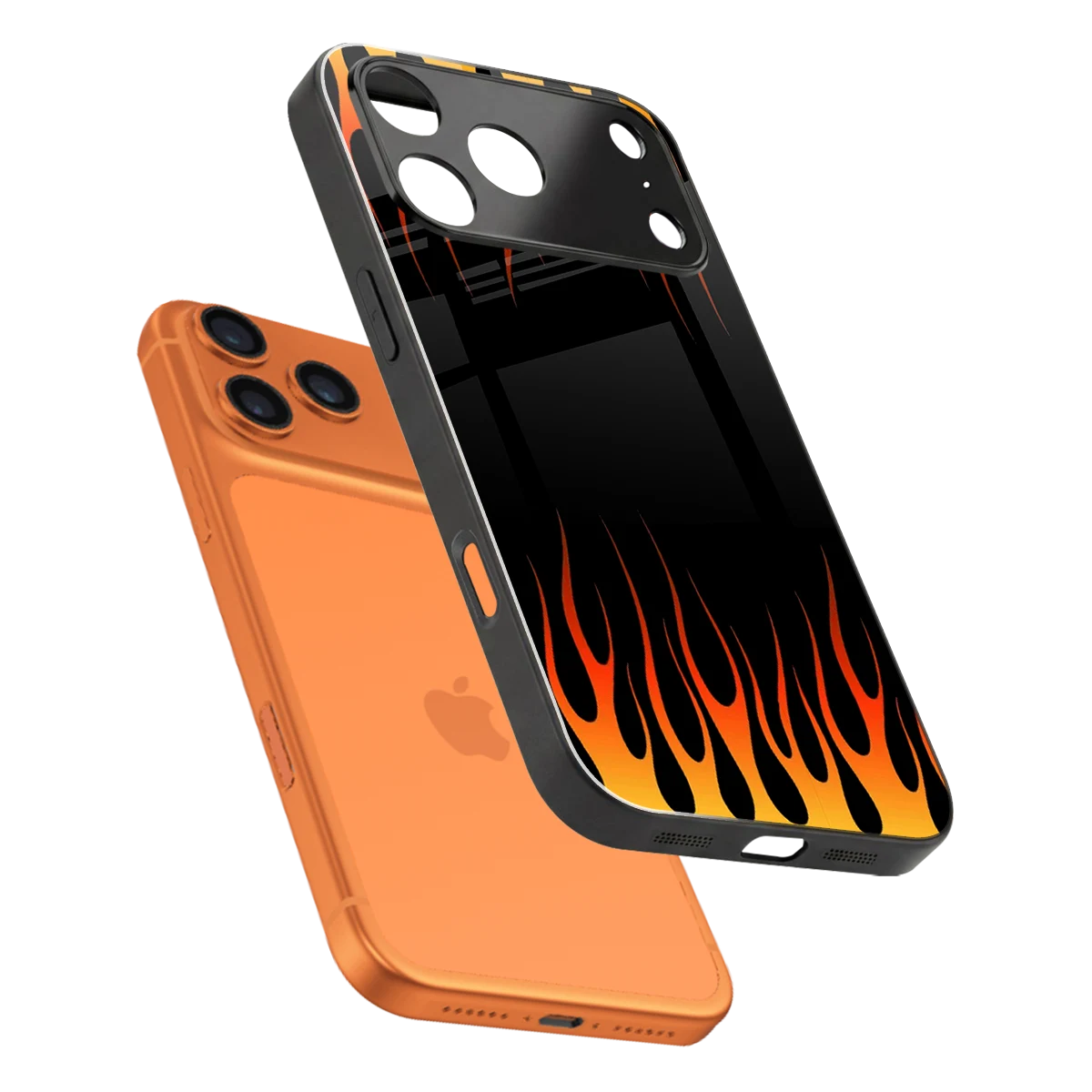 Flames Hot Red sleek iphone 17 pro cover with tempered glass back and TPU edges