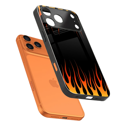 Flames Hot Red sleek iphone 17 pro cover with tempered glass back and TPU edges