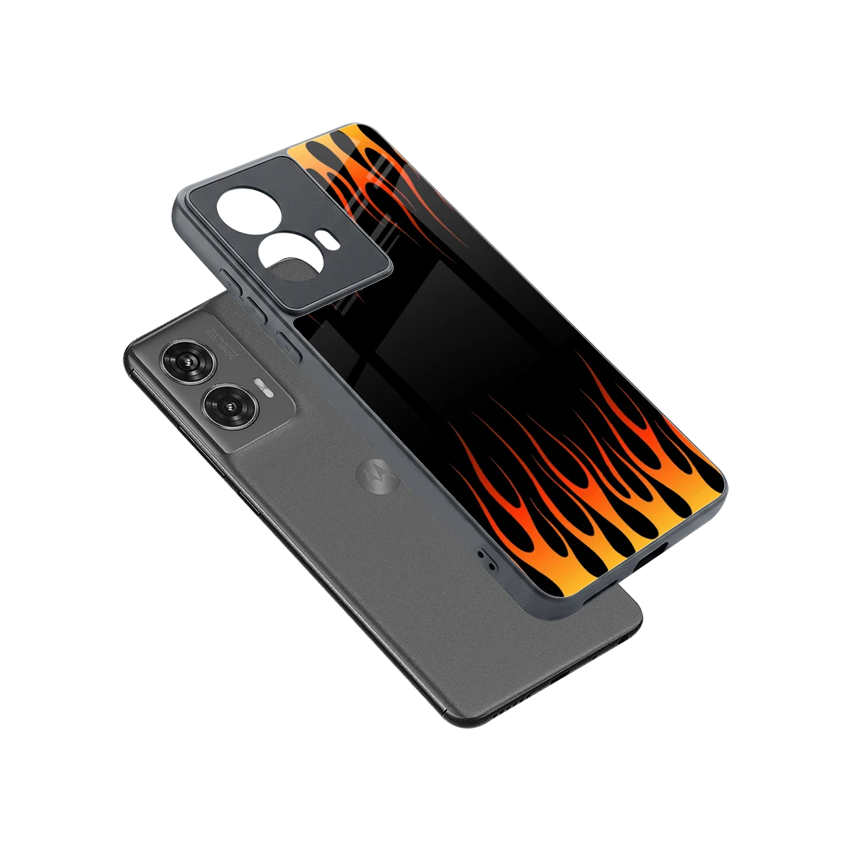 Flames Hot Red sleek motorola edge 50 fusion cover with tempered glass back and TPU edges