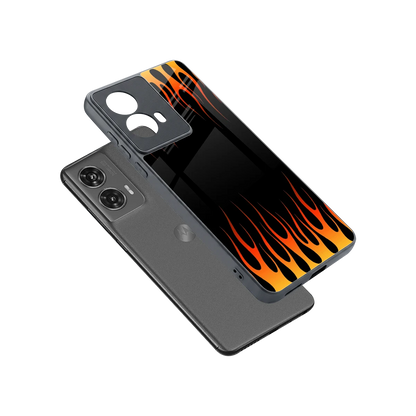 Flames Hot Red sleek motorola edge 50 fusion cover with tempered glass back and TPU edges