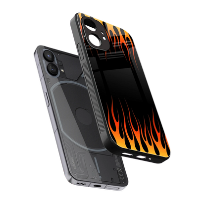 Flames Hot Red sleek nothing phone 1 cover with tempered glass back and TPU edges