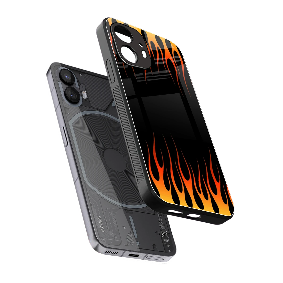 Flames Hot Red sleek nothing phone 2 cover with tempered glass back and TPU edges