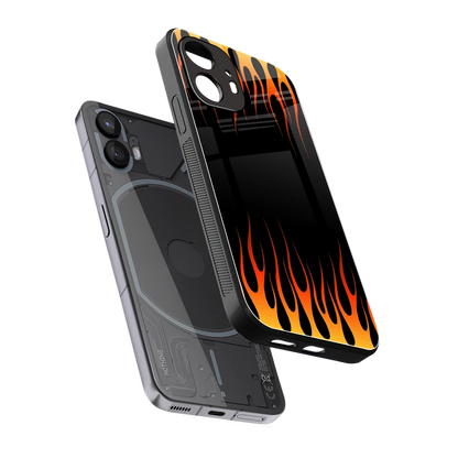 Flames Hot Red sleek nothing phone 2 cover with tempered glass back and TPU edges
