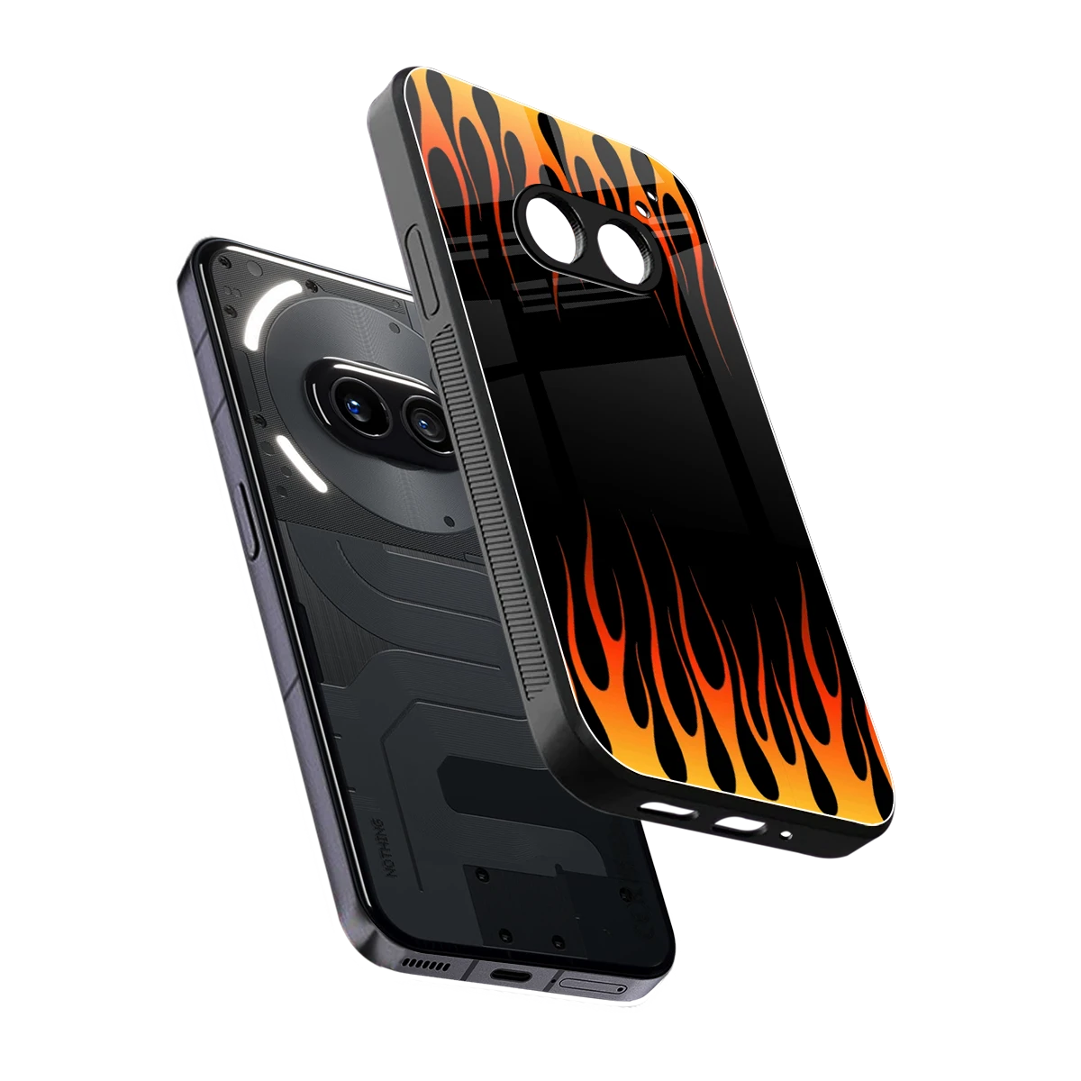 Flames Hot Red sleek nothing phone 2a plus cover with tempered glass back and TPU edges